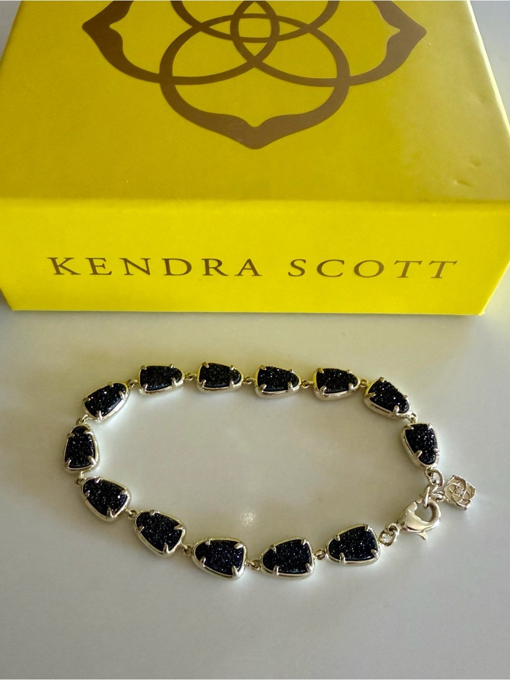 Rare Kendra Scott Brynn Black Drusy Link Bracelet Color Bar